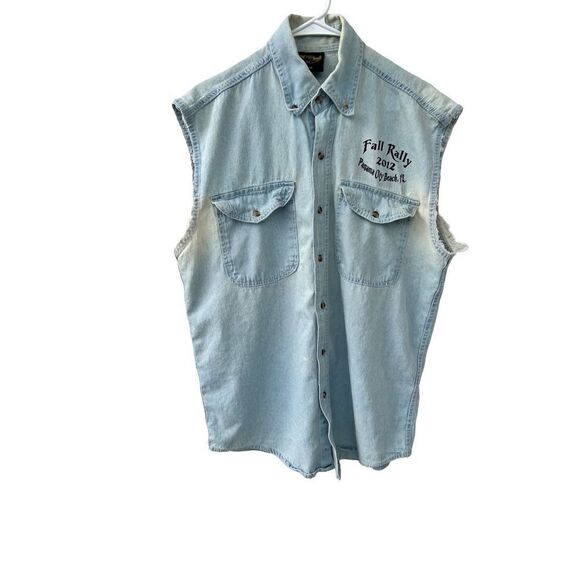 THE AMERICAN BW RALLY BIKE WEEK denim sleeveless shirt size M made in USA - Picture 2 of 13